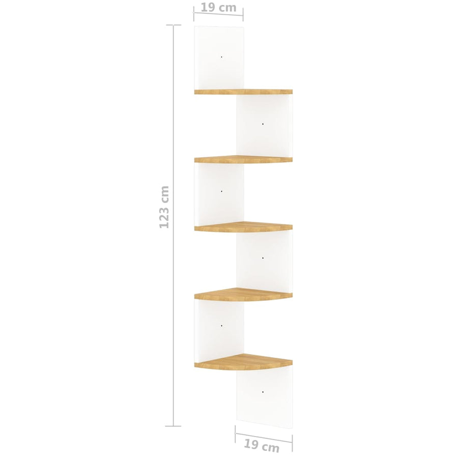 Hoekwandschap 19x19x123 cm bewerkt hout wit en sonoma eiken