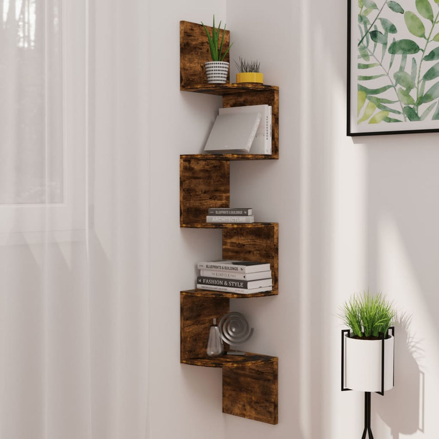 Hoekwandschap 19X19X123 Cm Bewerkt Hout Gerookt Eikenkleurig