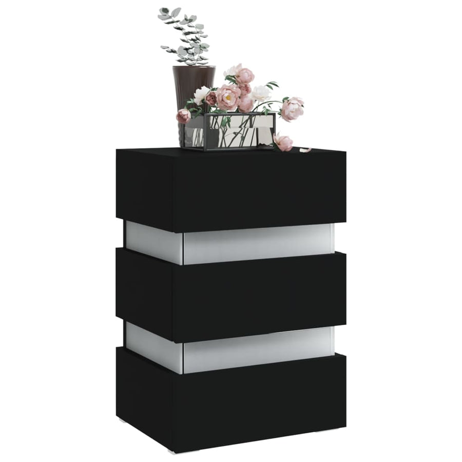 326846  Nachtkastje Led 45X35X67 Cm Bewerkt Hout Zwart 1