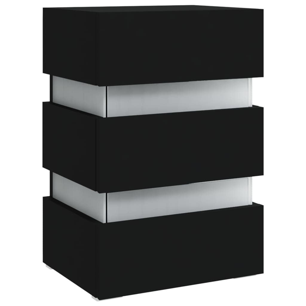 326846  Nachtkastje Led 45X35X67 Cm Bewerkt Hout Zwart 1