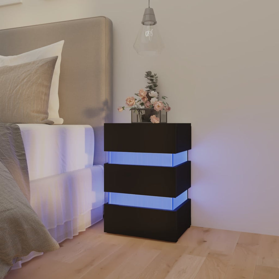326846  Nachtkastje Led 45X35X67 Cm Bewerkt Hout Zwart 1