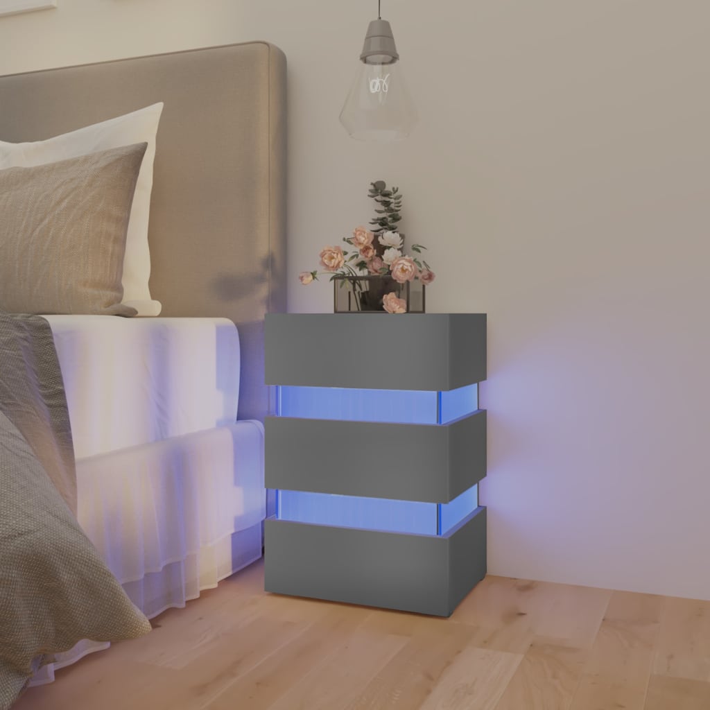 326846  Nachtkastje Led 45X35X67 Cm Bewerkt Hout Grijs 1