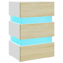 326846  Nachtkastje Led 45X35X67 Cm Bewerkt Hout Wit en sonoma eiken