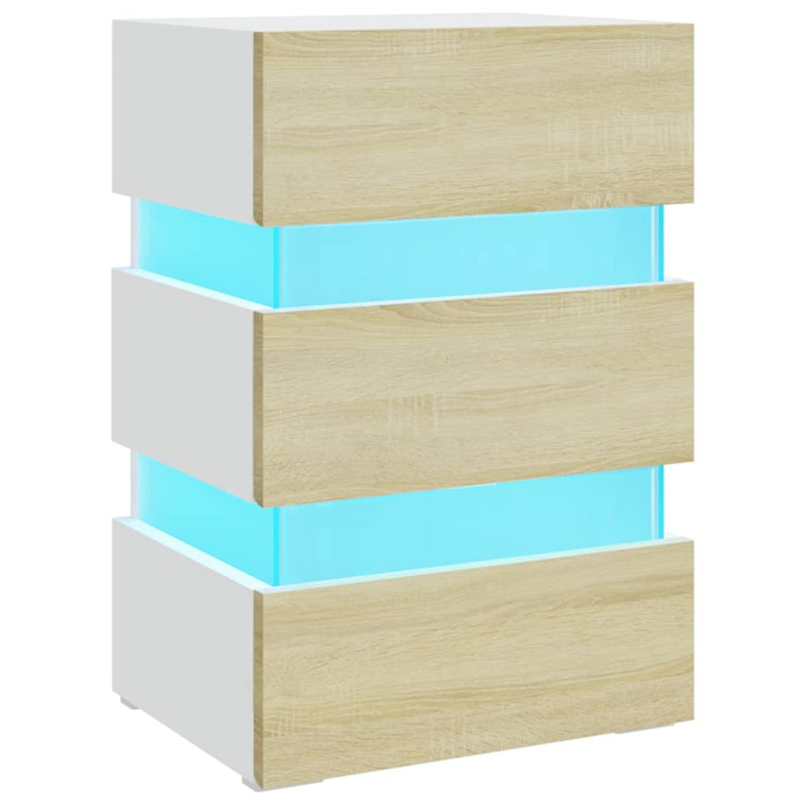 326846  Nachtkastje Led 45X35X67 Cm Bewerkt Hout Wit en sonoma eiken