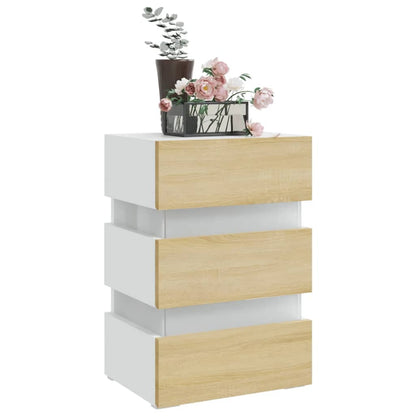 326846  Nachtkastje Led 45X35X67 Cm Bewerkt Hout Wit en sonoma eiken