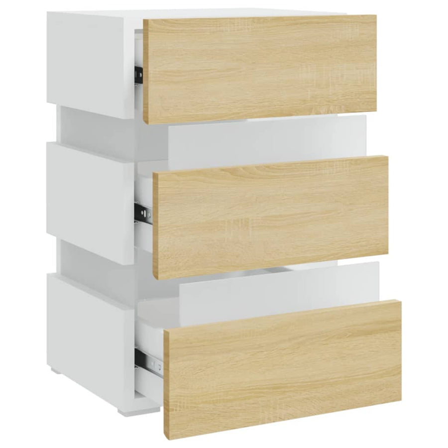 326846  Nachtkastje Led 45X35X67 Cm Bewerkt Hout Wit en sonoma eiken