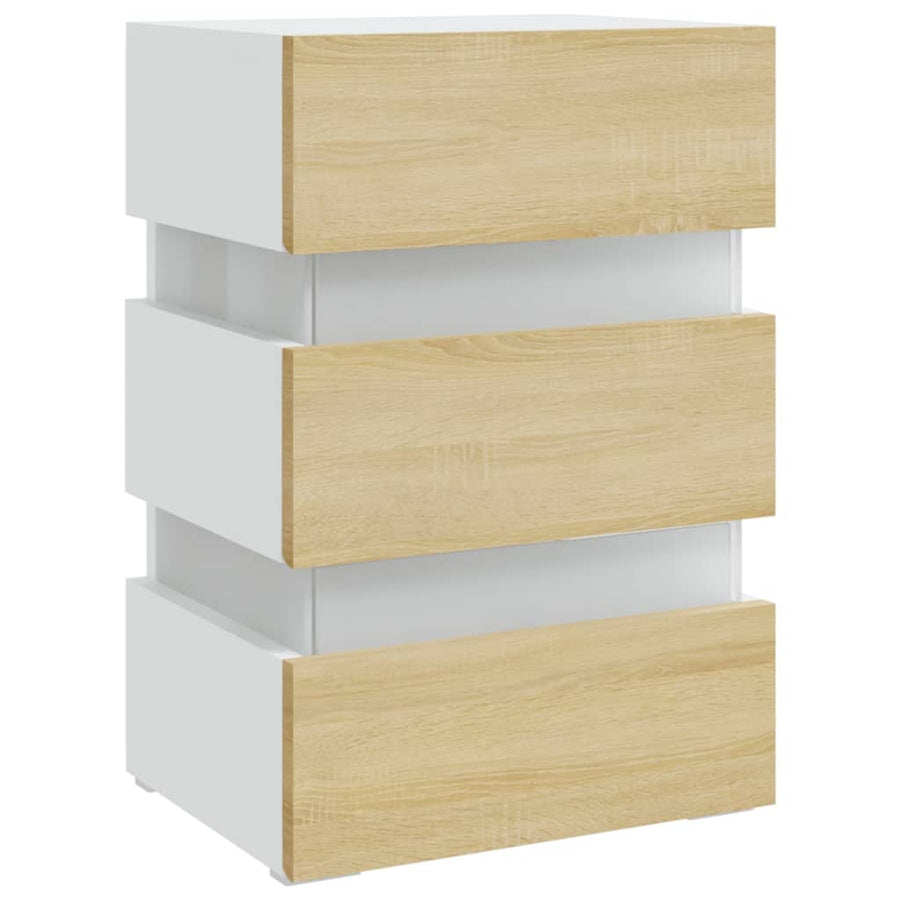 326846  Nachtkastje Led 45X35X67 Cm Bewerkt Hout Wit en sonoma eiken