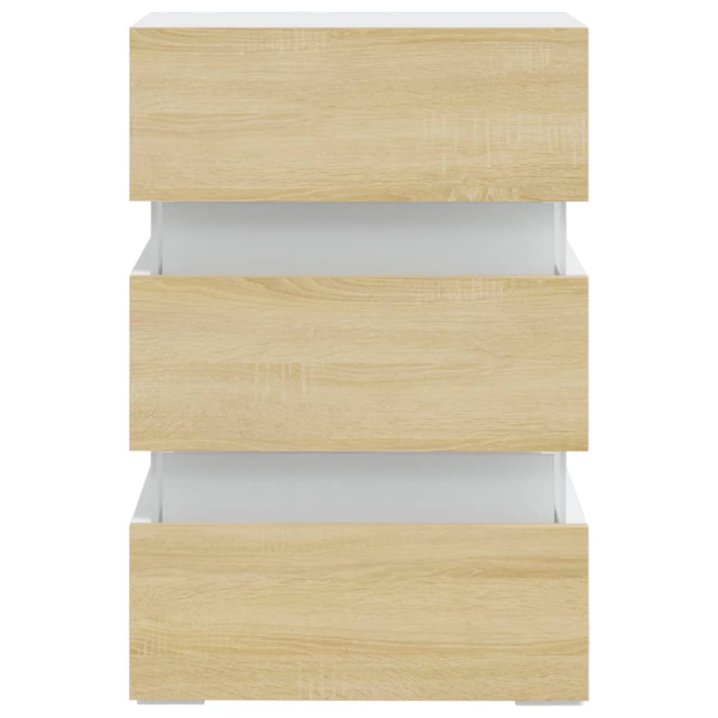 326846  Nachtkastje Led 45X35X67 Cm Bewerkt Hout Wit en sonoma eiken