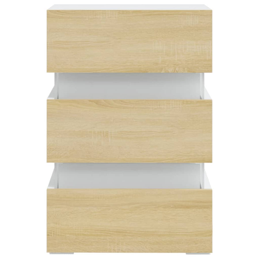 326846  Nachtkastje Led 45X35X67 Cm Bewerkt Hout Wit en sonoma eiken