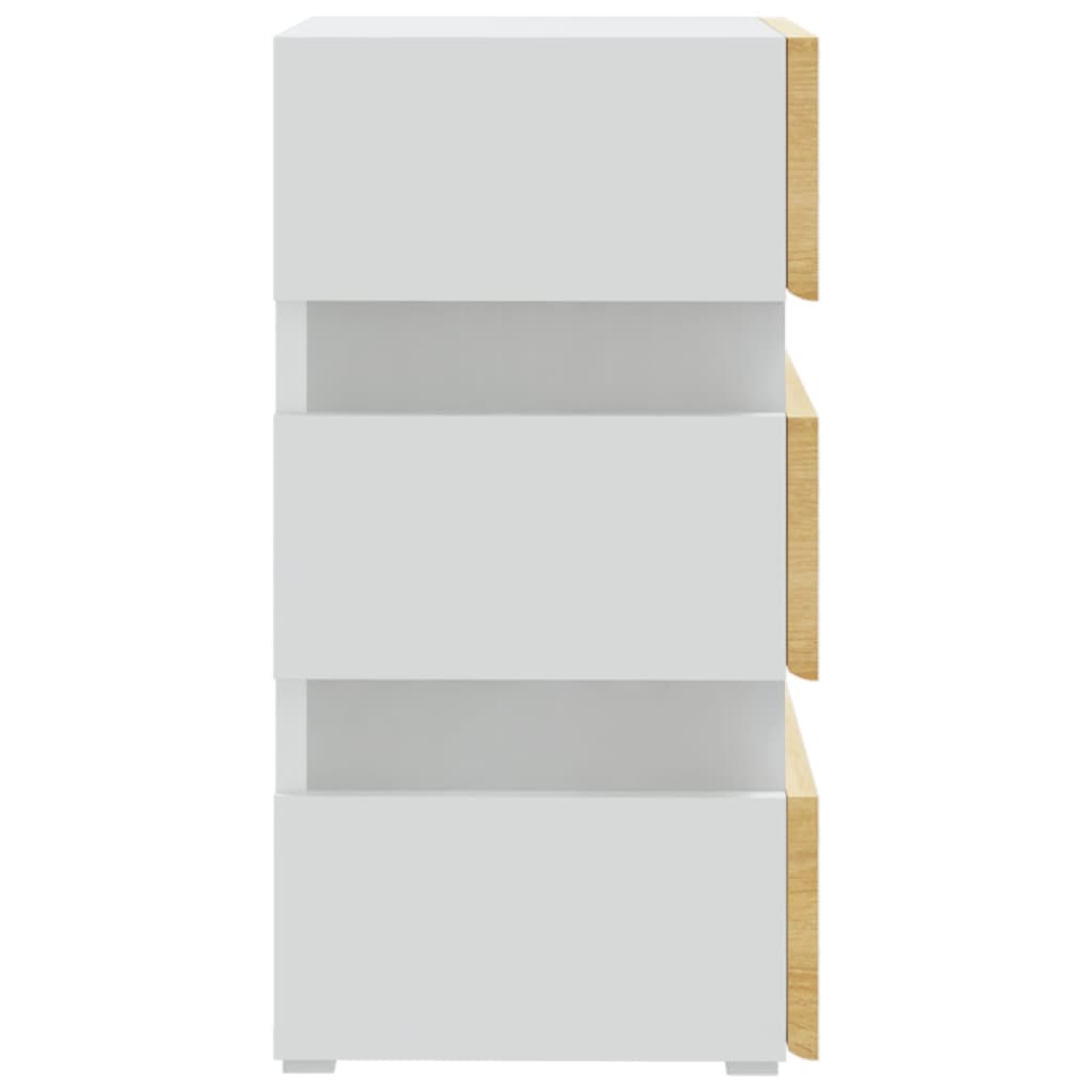 326846  Nachtkastje Led 45X35X67 Cm Bewerkt Hout Wit en sonoma eiken