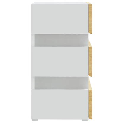 326846  Nachtkastje Led 45X35X67 Cm Bewerkt Hout Wit en sonoma eiken