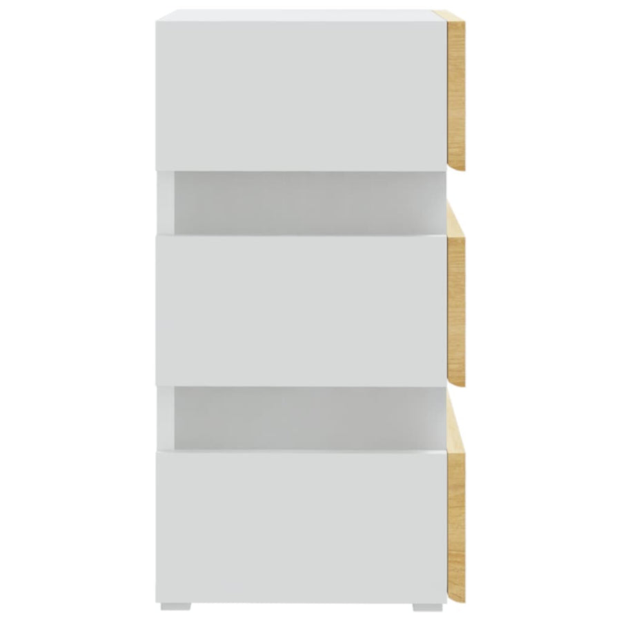 326846  Nachtkastje Led 45X35X67 Cm Bewerkt Hout Wit en sonoma eiken