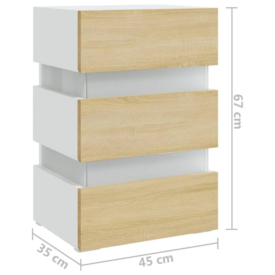 326846  Nachtkastje Led 45X35X67 Cm Bewerkt Hout Wit en sonoma eiken