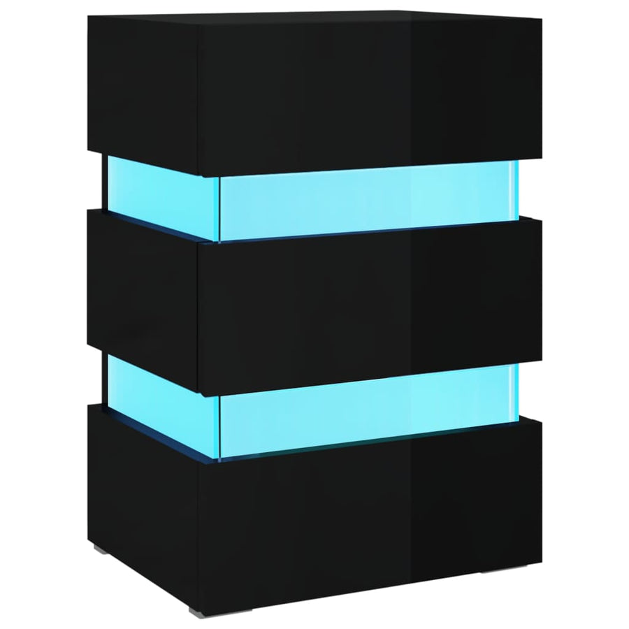 326846  Nachtkastje Led 45X35X67 Cm Bewerkt Hout Hoogglans Zwart 1