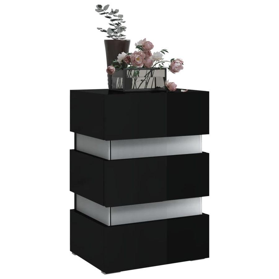 326846  Nachtkastje Led 45X35X67 Cm Bewerkt Hout Hoogglans Zwart 1