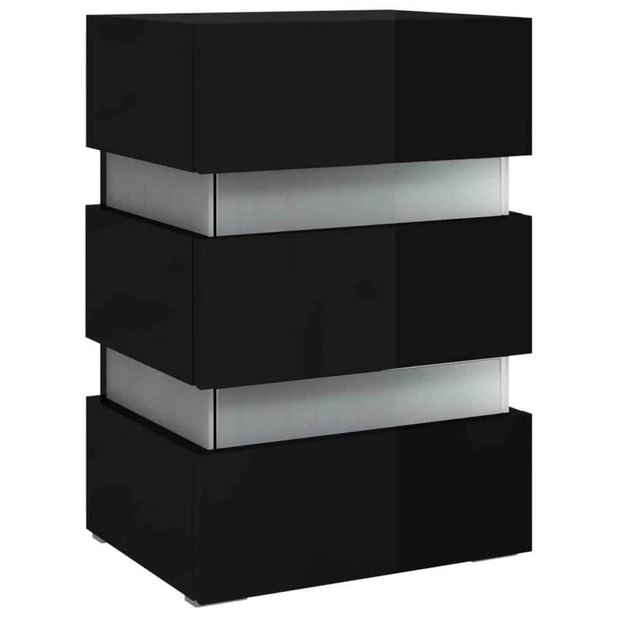 326846  Nachtkastje Led 45X35X67 Cm Bewerkt Hout Hoogglans Zwart 1