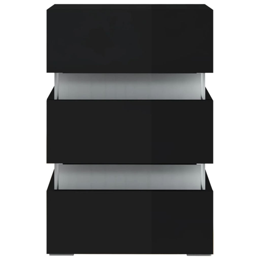 326846  Nachtkastje Led 45X35X67 Cm Bewerkt Hout Hoogglans Zwart 1