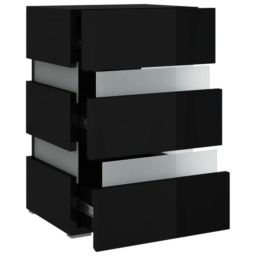 326846  Nachtkastje Led 45X35X67 Cm Bewerkt Hout Hoogglans Zwart 1