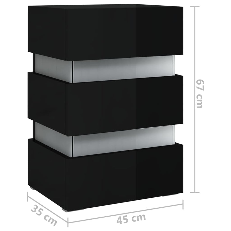 326846  Nachtkastje Led 45X35X67 Cm Bewerkt Hout Hoogglans Zwart 1