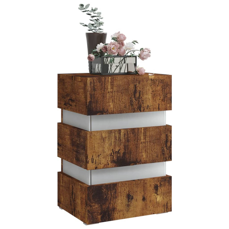 Nachtkastje 45x35x67 cm bewerkt hout gerookt eikenkleurig