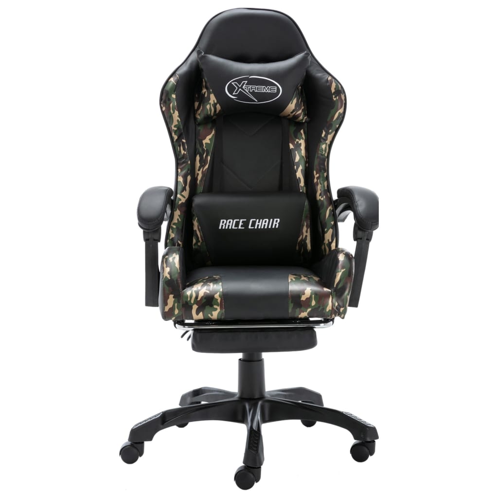 Racestoel Met Voetensteun Kunstleer Zwart En Camouflage