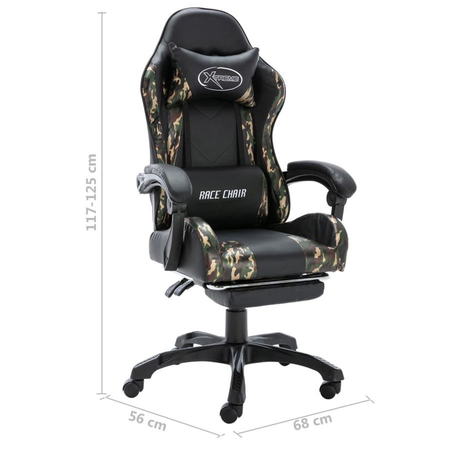 Racestoel Met Voetensteun Kunstleer Zwart En Camouflage