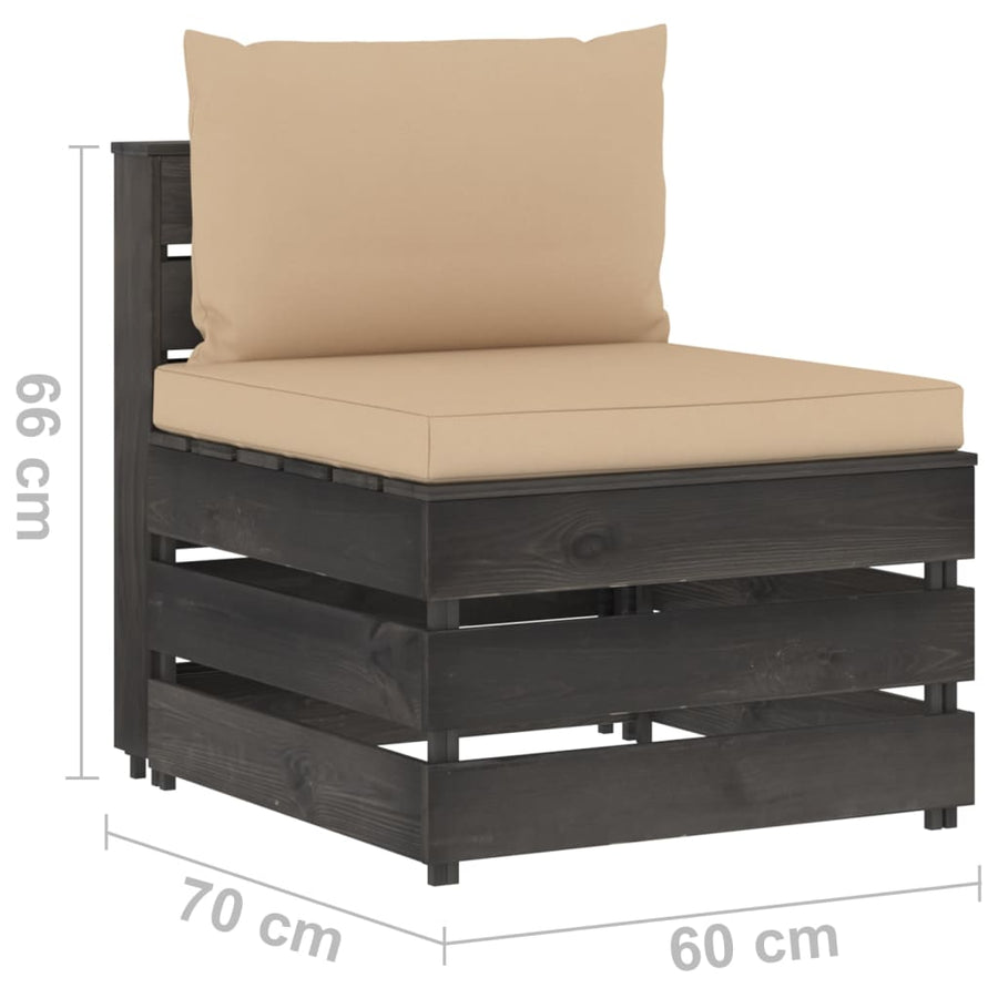 Sectioneel Met Kussens Geïmpregneerd Hout Beige en grijs Middenbank