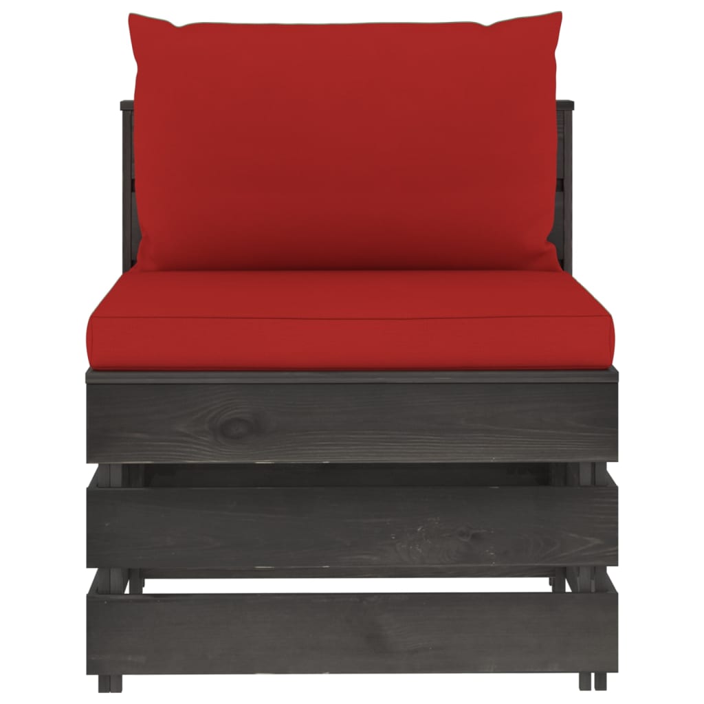 Sectioneel Met Kussens Geïmpregneerd Hout Rood en grijs Middenbank