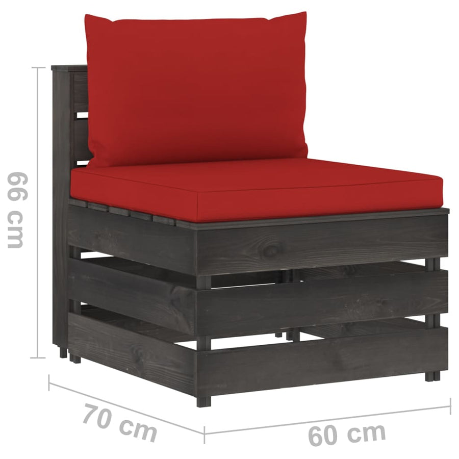 Sectioneel Met Kussens Geïmpregneerd Hout Rood en grijs Middenbank