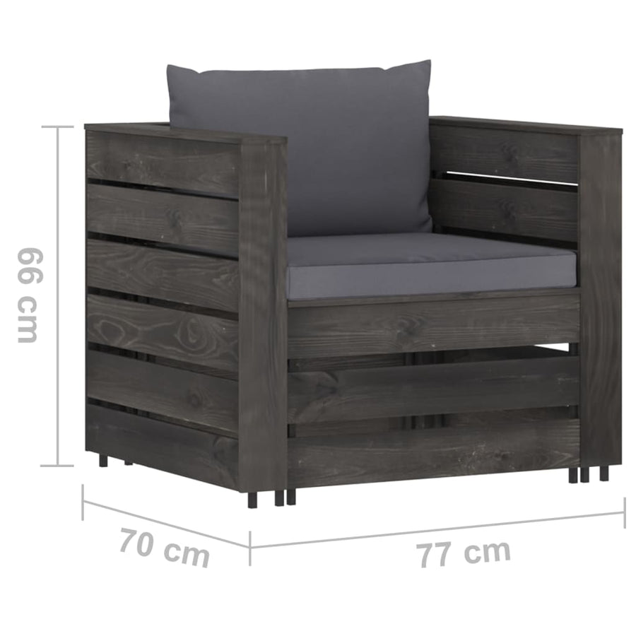 -Delige Loungeset Met Kussens Geïmpregneerd Hout Antraciet en grijs