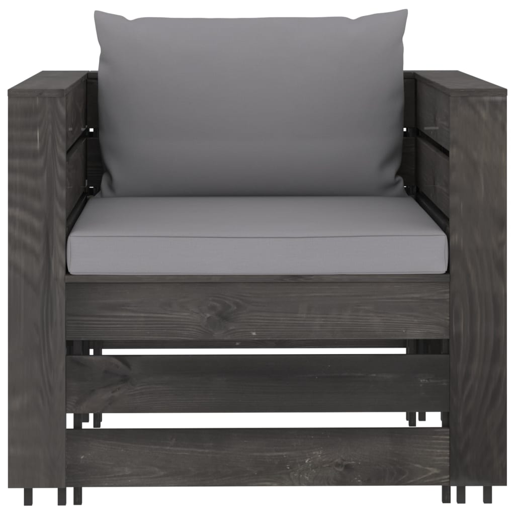 -Delige Loungeset Met Kussens Geïmpregneerd Hout Grijs