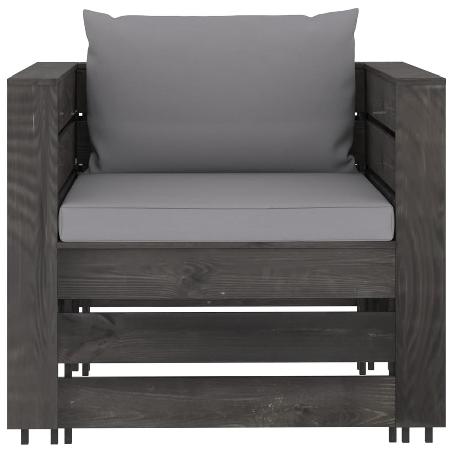 -Delige Loungeset Met Kussens Geïmpregneerd Hout Grijs