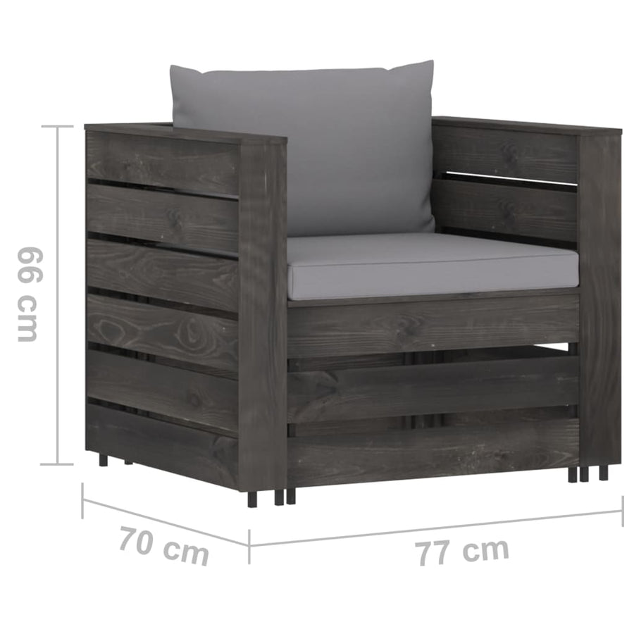 -Delige Loungeset Met Kussens Geïmpregneerd Hout Grijs
