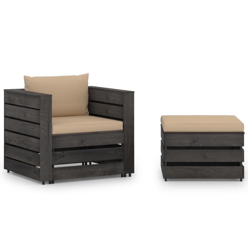 Loungeset Met Kussens Geïmpregneerd Hout Beige en grijs