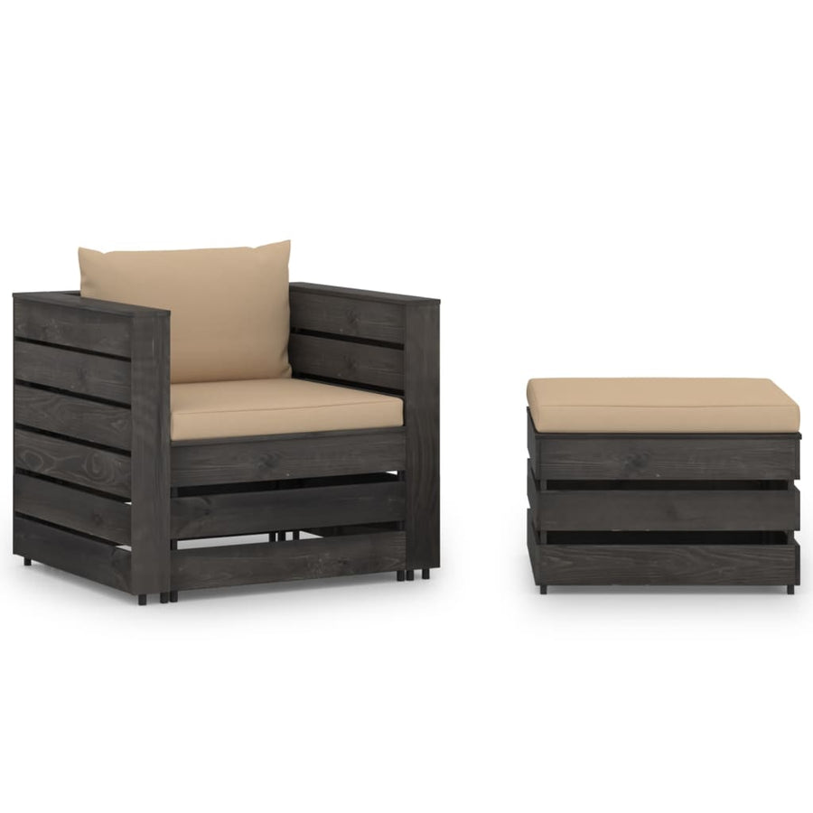 Loungeset Met Kussens Geïmpregneerd Hout Beige en grijs