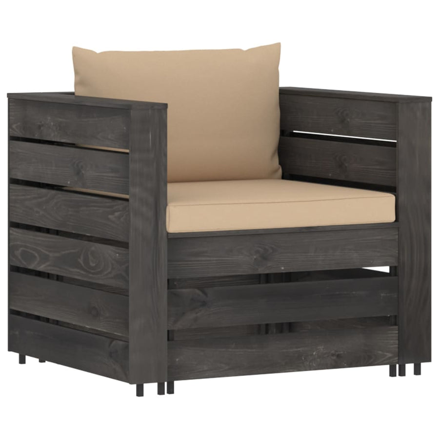 Loungeset Met Kussens Geïmpregneerd Hout Beige en grijs