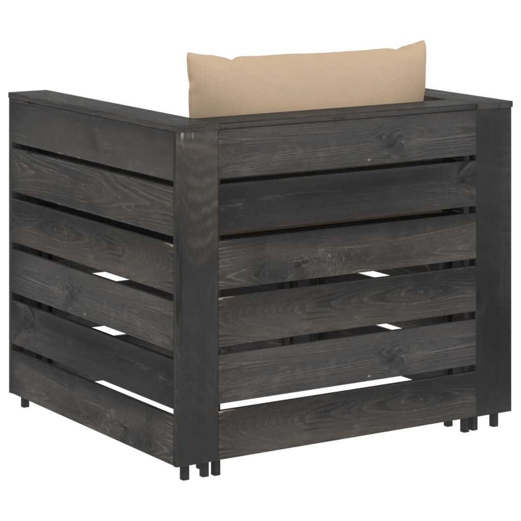 Loungeset Met Kussens Geïmpregneerd Hout Beige en grijs