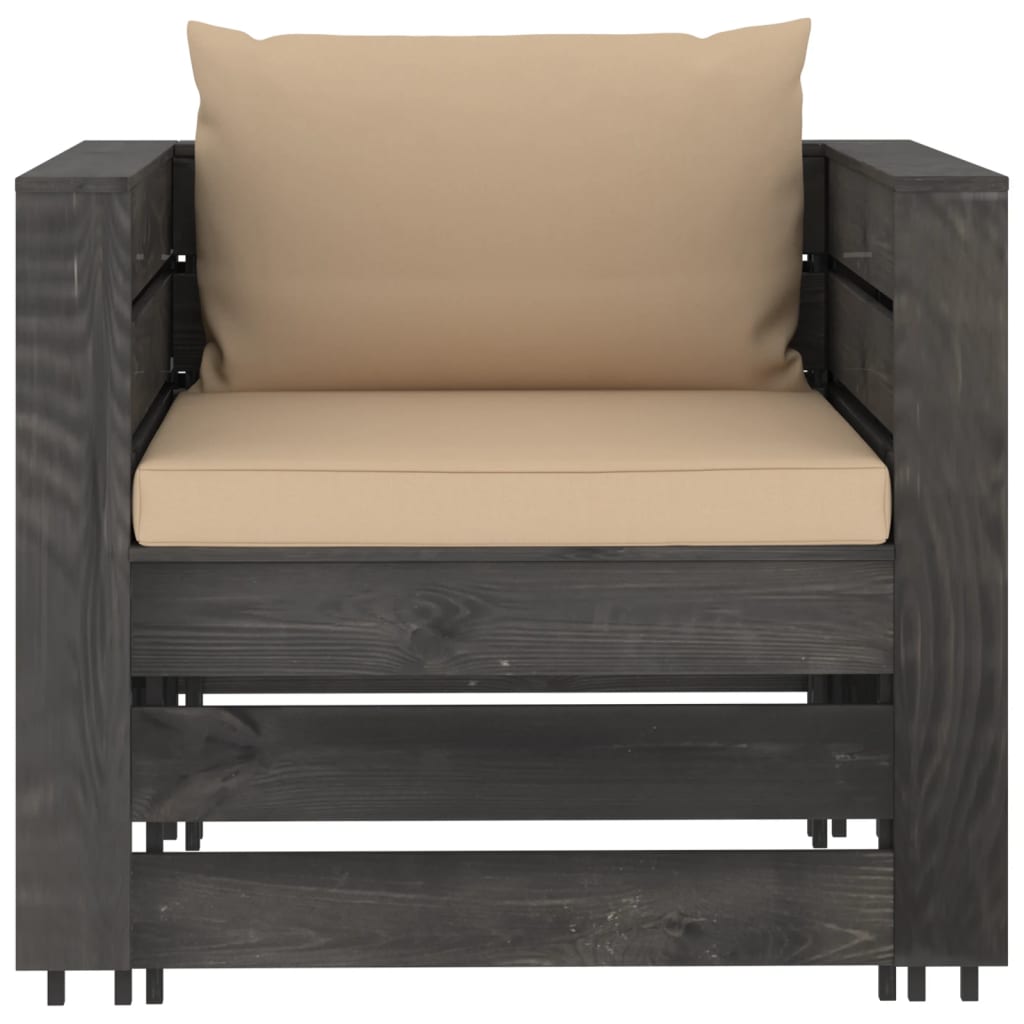 Loungeset Met Kussens Geïmpregneerd Hout Beige en grijs