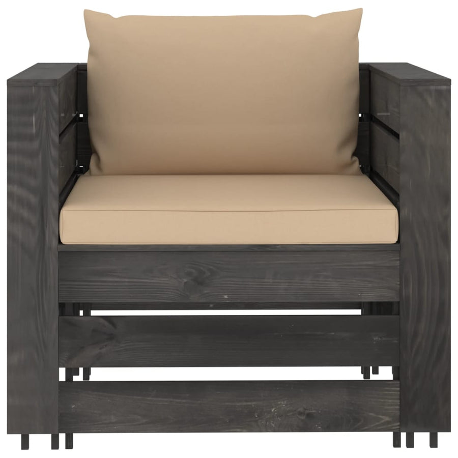 Loungeset Met Kussens Geïmpregneerd Hout Beige en grijs