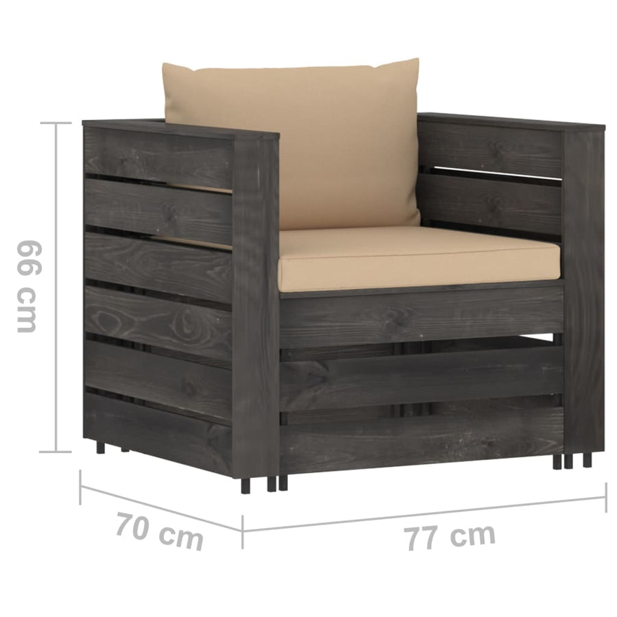 Loungeset Met Kussens Geïmpregneerd Hout Beige en grijs