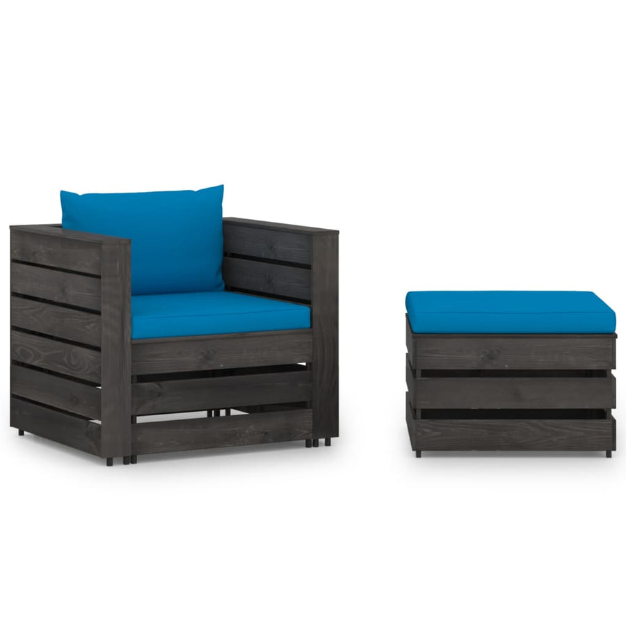 Loungeset Met Kussens Geïmpregneerd Hout Lichtblauw en grijs