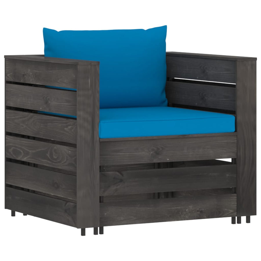 Loungeset Met Kussens Geïmpregneerd Hout Lichtblauw en grijs