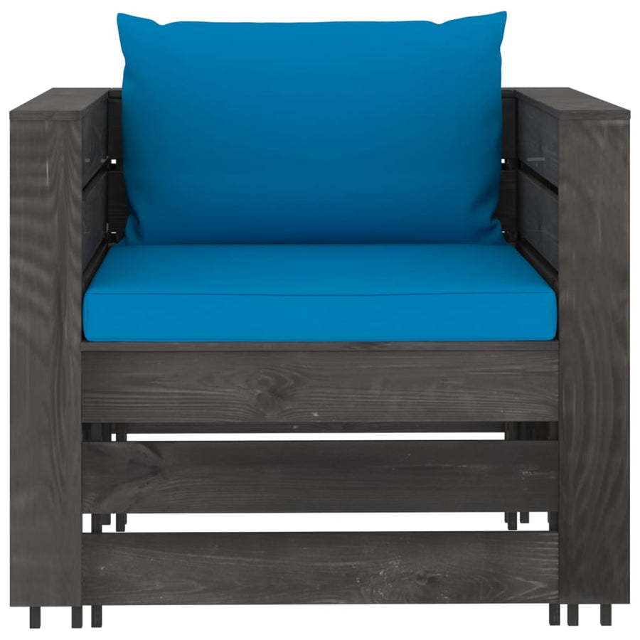 Loungeset Met Kussens Geïmpregneerd Hout Lichtblauw en grijs