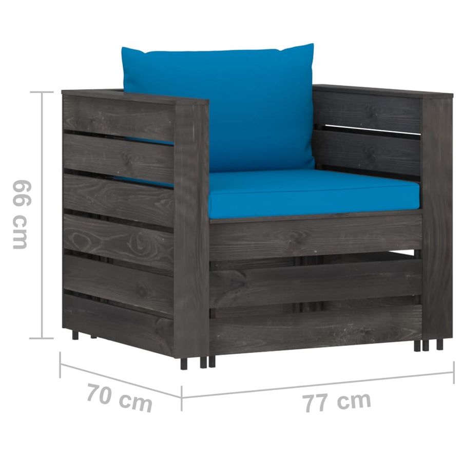 Loungeset Met Kussens Geïmpregneerd Hout Lichtblauw en grijs