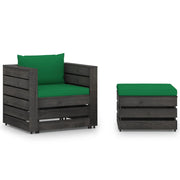 Loungeset 2-delig grijs geïmpregneerd hout groen kussen