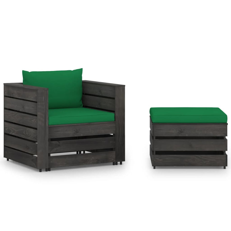 -Delige Loungeset Met Kussens Grijs Geïmpregneerd Hout Groen en rood