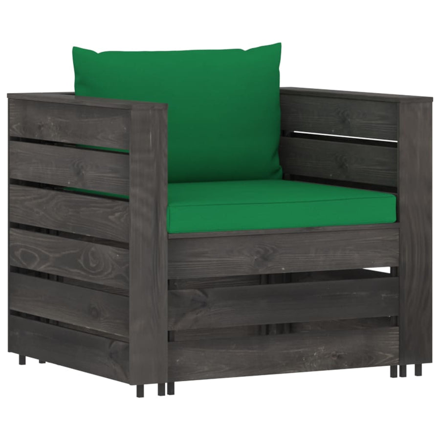 -Delige Loungeset Met Kussens Grijs Geïmpregneerd Hout Groen en rood