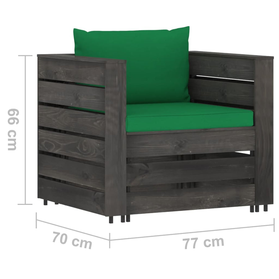 -Delige Loungeset Met Kussens Grijs Geïmpregneerd Hout Groen en rood