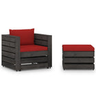 Lounge Set with Cushions Impregnated Wood Red and Grey