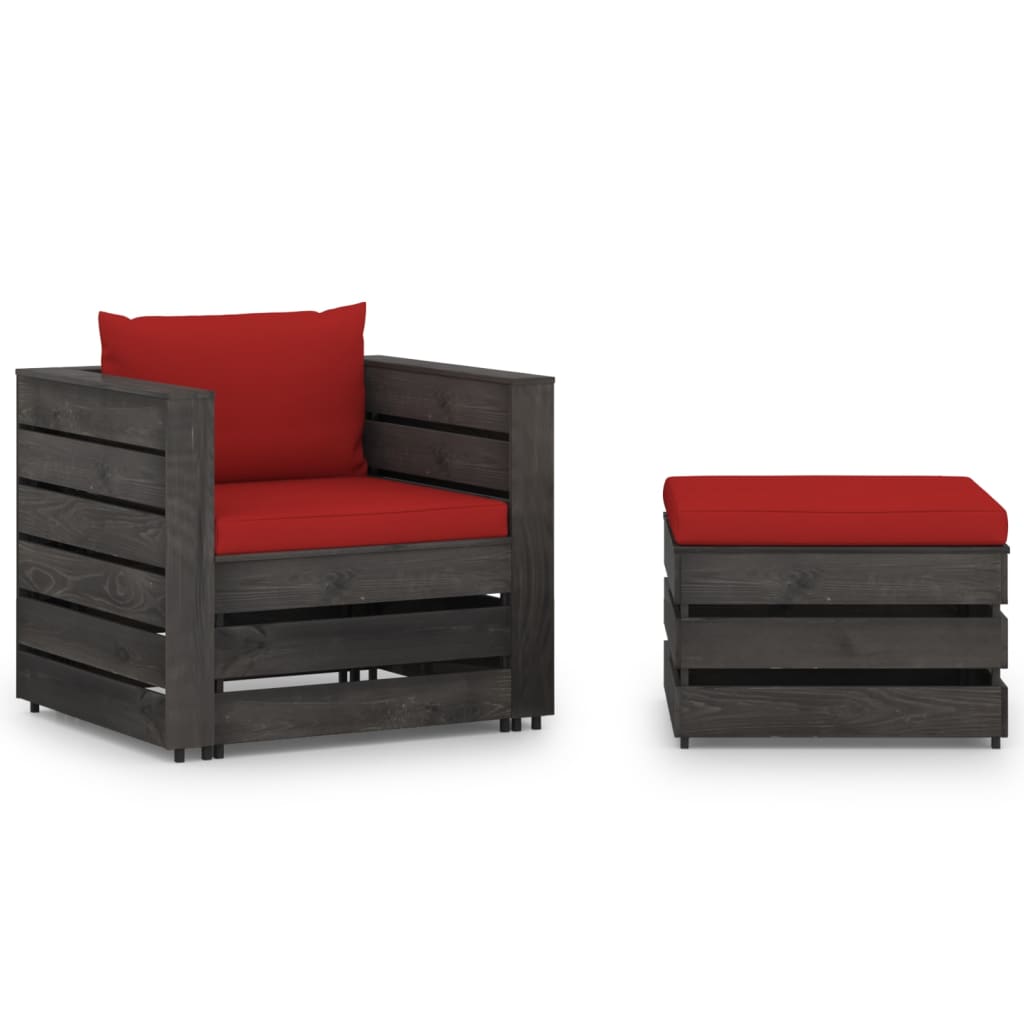 Loungeset Met Kussens Geïmpregneerd Hout Rood en grijs